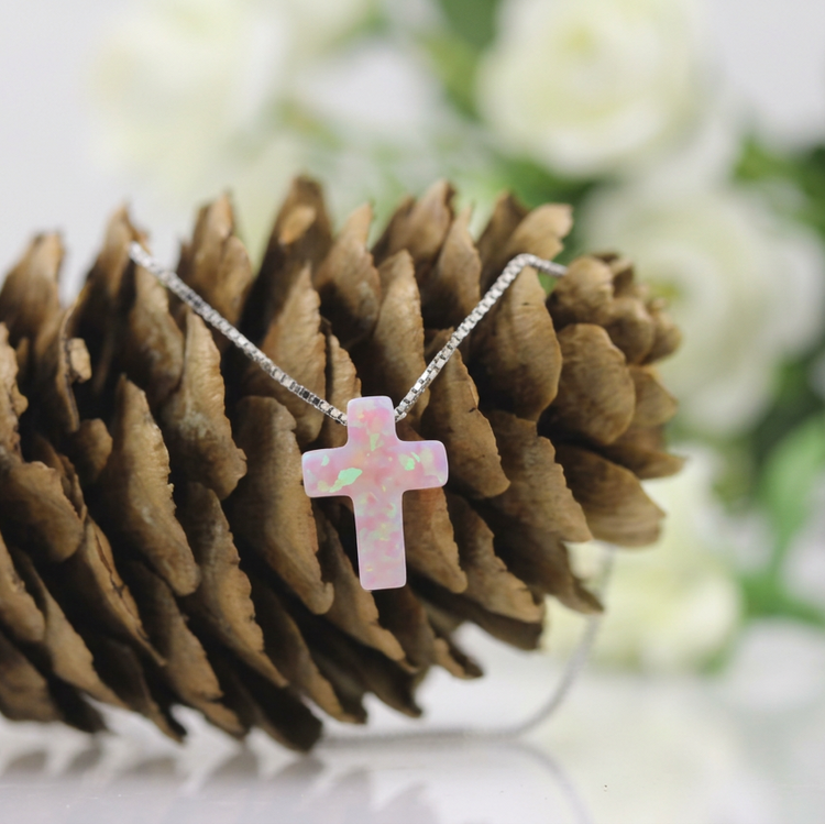 Opal Cross Pendant Necklace – Sterling Silver
