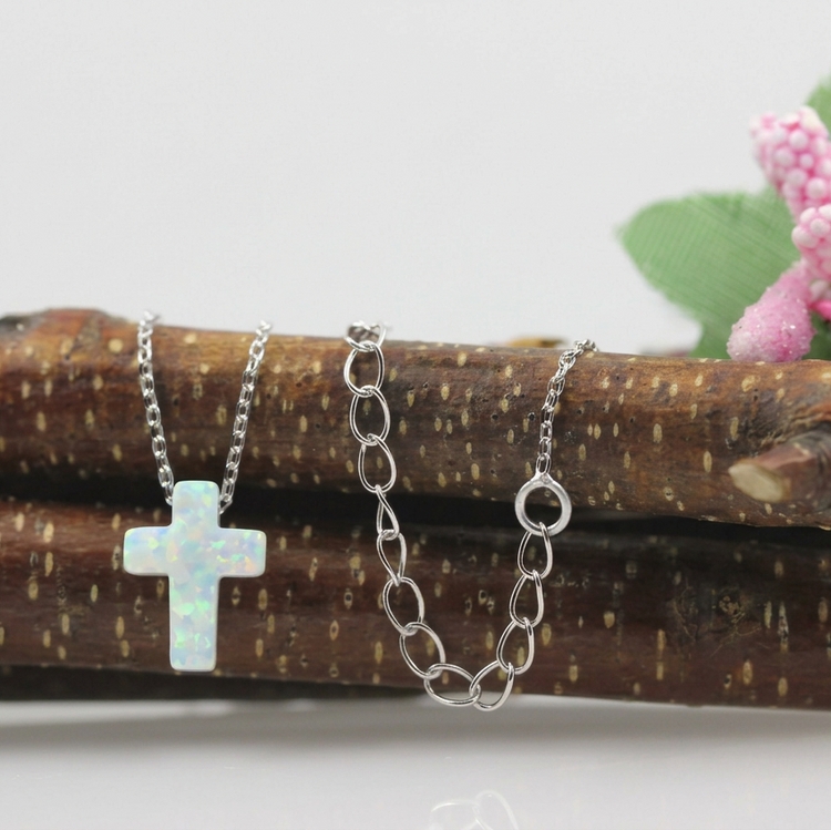 Opal Cross Pendant Necklace – Sterling Silver