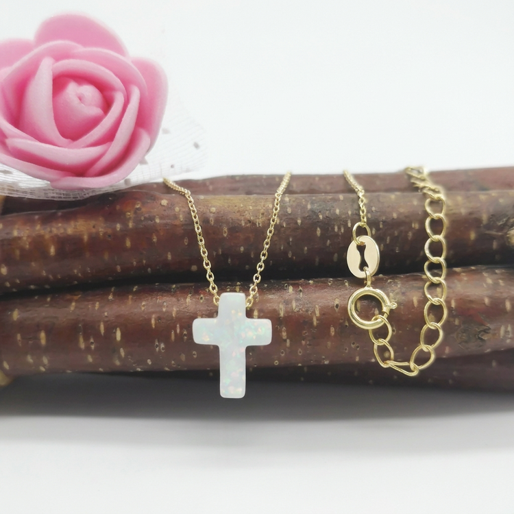 Opal Cross Pendant Necklace – Sterling Silver