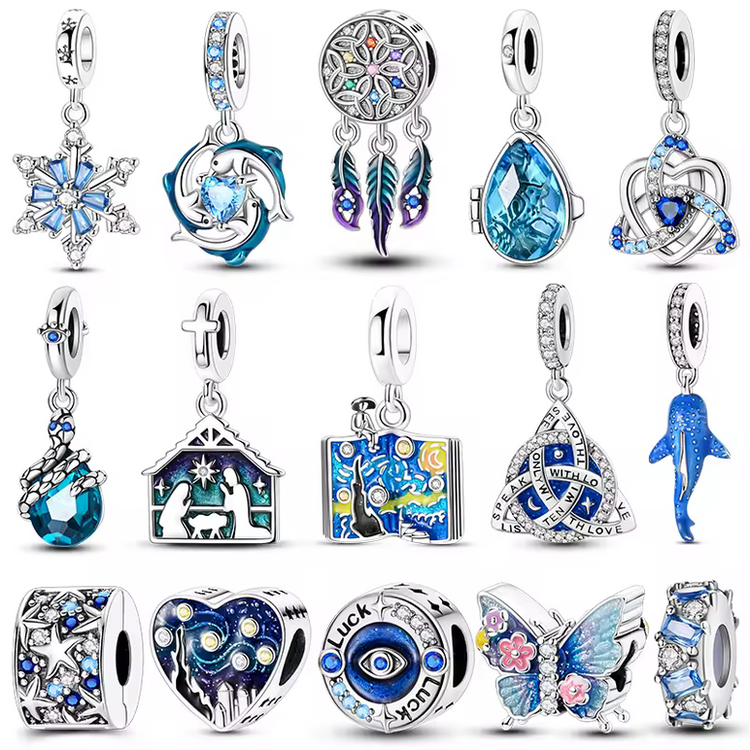 925 Silver Blue Zircon Charm Bead –  Bracelet Pendant