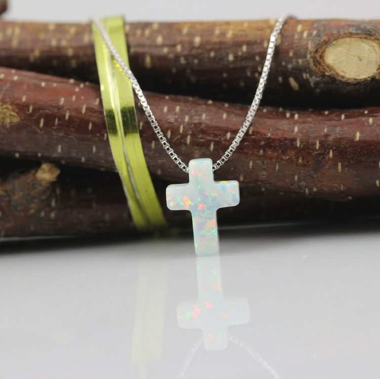 Opal Cross Pendant Necklace – Sterling Silver