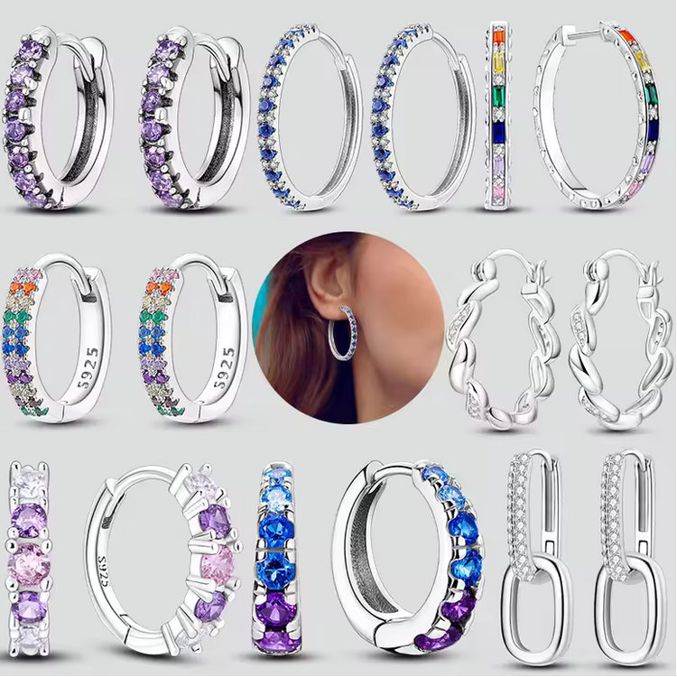 Silver Cubic Zirconia Hoop Earrings