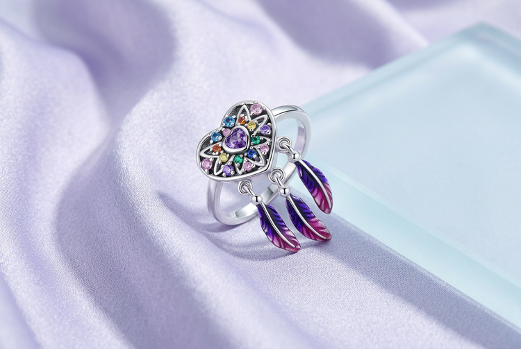 Dreamcatcher Ring - 925 Sterling Silver with Zircon Stone