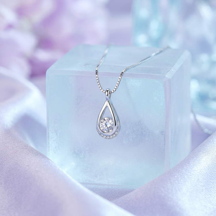 Elegant 925 Sterling Silver Waterdrop Zircon Pendant Necklace