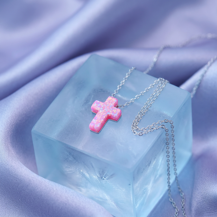 Opal Cross Pendant Necklace – Sterling Silver