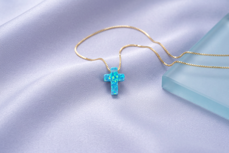 Opal Cross Pendant Necklace – Sterling Silver