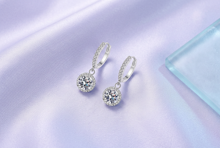 Timeless Moissanite Elegance: 925 Sterling Silver Round Earrings